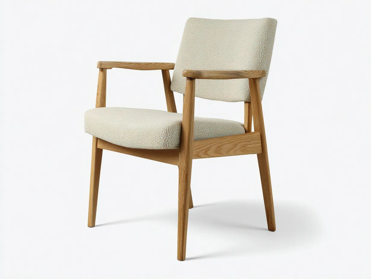 Essstuhl mit Armlehnen 59x58x86 cm - Eiche natur und Beige - gepolstert im Mid-Century-Stil f¨¹r das Esszimmer