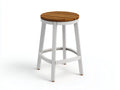Barhocker rund mit Holzsitz 43x43x76 cm - Natur und Wei? - Lattenfl?che und Ringfu?st¨¹tze f¨¹r Au?enbereich