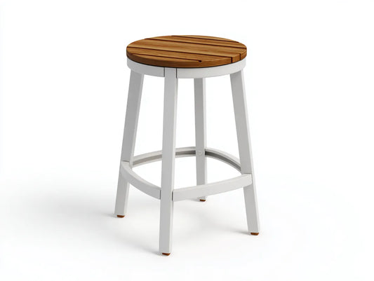 Barhocker rund mit Holzsitz 43x43x76 cm - Natur und Wei? - Lattenfl?che und Ringfu?st¨¹tze f¨¹r Au?enbereich