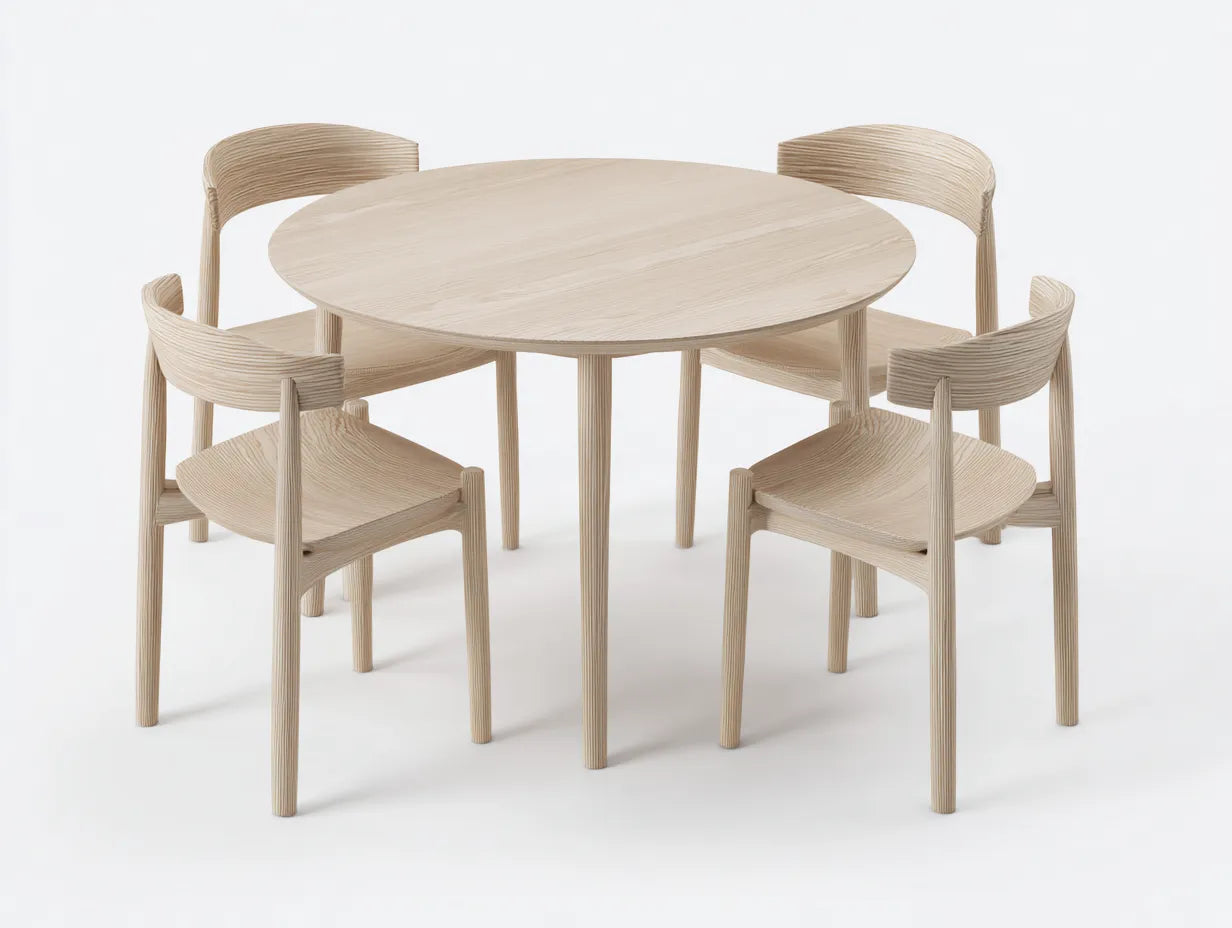 Tisch- und Stuhl-Set 110 x 110 x 75 cm - Holz in Naturhell - runder Esstisch mit 4 geformten Holzst¨¹hlen f¨¹r das Esszimmer