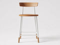 Barhocker mit Holzsitz und R¨¹ckenlehne 47x50x99 cm - Natur und Wei? - Metallgestell und Fu?ablage f¨¹r Au?enbereich