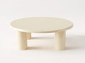 Runder Couchtisch 95 x 95 x 40 cm - lackierter Holzwerkstoff in Elfenbein - vier Rundbeine und breite Tischkante
