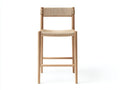 Barhocker aus Eichenholz 48x49x96 cm - Natur und Beige - Seilgeflecht und Fußstrebe für Außenbereich