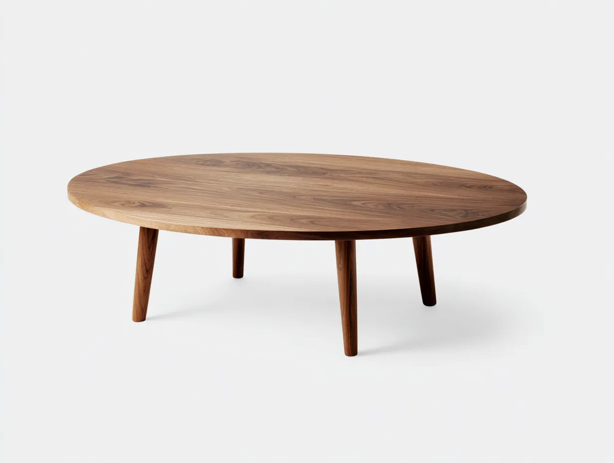 Ovaler Couchtisch 120 x 70 x 34 cm - Holzwerkstoff in Walnussbraun - niedrige Tischplatte mit Vier Rundbeinen