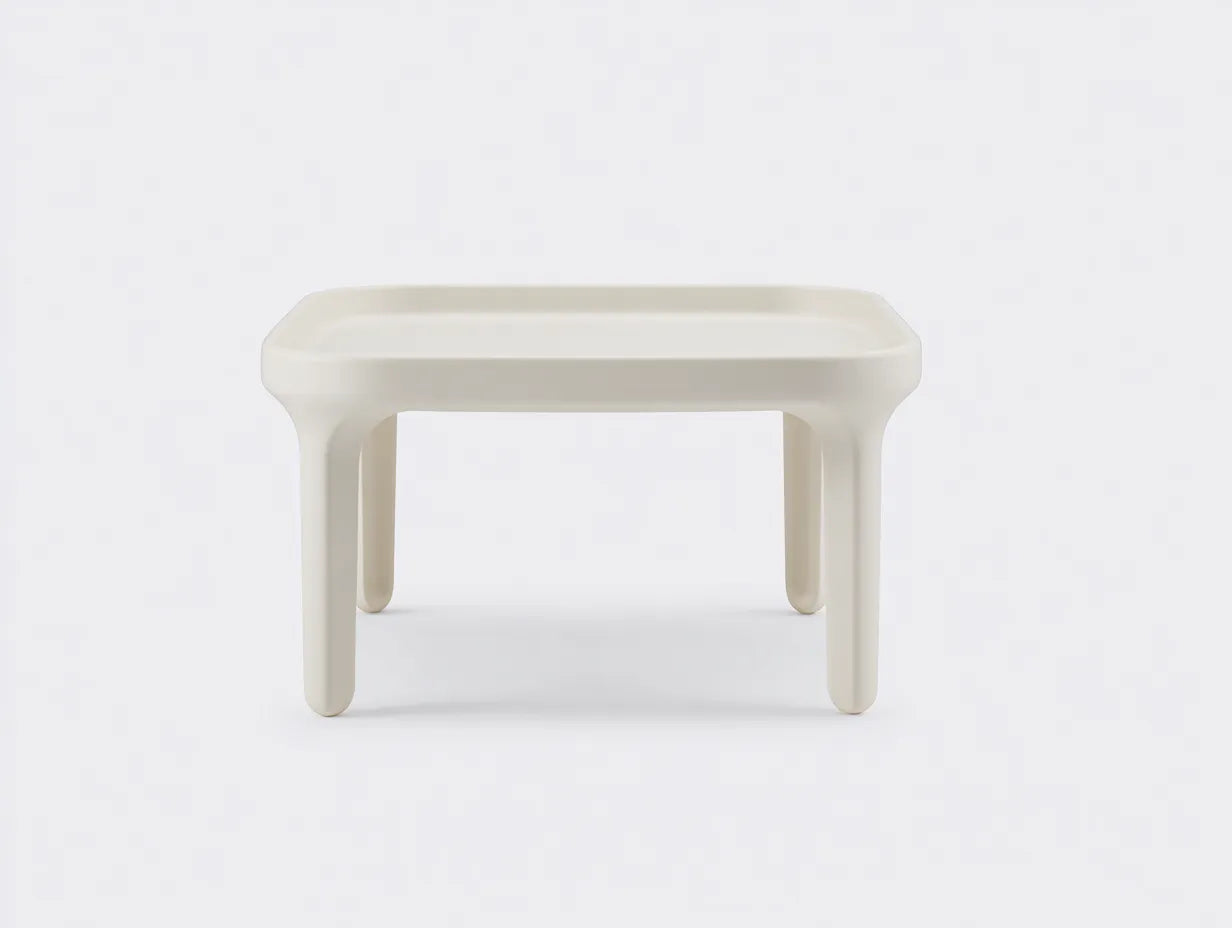 Rechteckiger Couchtisch 90 x 55 x 43 cm - geformter Kunststoff in Cremewei? - erh?hte Randkante und abgerundete Beine