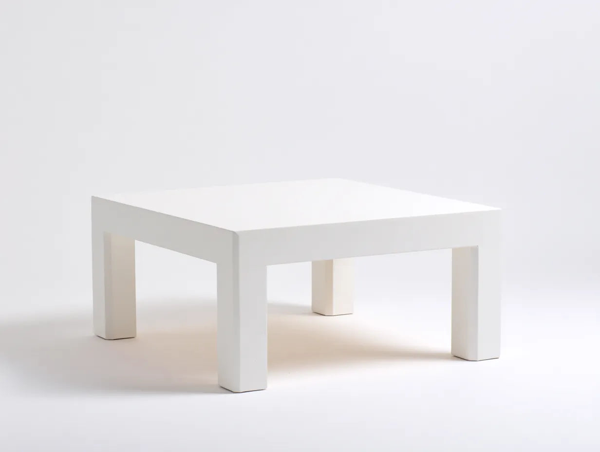 Kompakter Couchtisch 80 x 80 x 38 cm - lackierter Holzwerkstoff in Wei? - quadratische Form mit breiten Beinen f¨¹r das Wohnzimmer