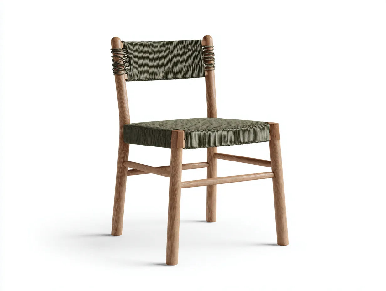 Essstuhl mit Schnurgeflecht 49x52x84 cm - Dunkelgr¨¹n und Eiche natur - kompakte Form f¨¹r das Esszimmer
