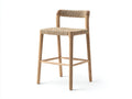 Barhocker aus Eichenholz 48x49x96 cm - Natur und Beige - geflochtener Sitz und Lehne für Außenbereich