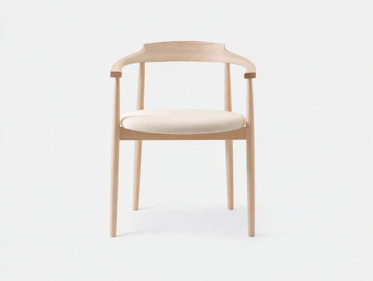 Essstuhl aus hellem Holz 56x54x78 cm - Natur und Creme - runde Armlehnen mit Stoffpolster f¨¹r Esszimmer