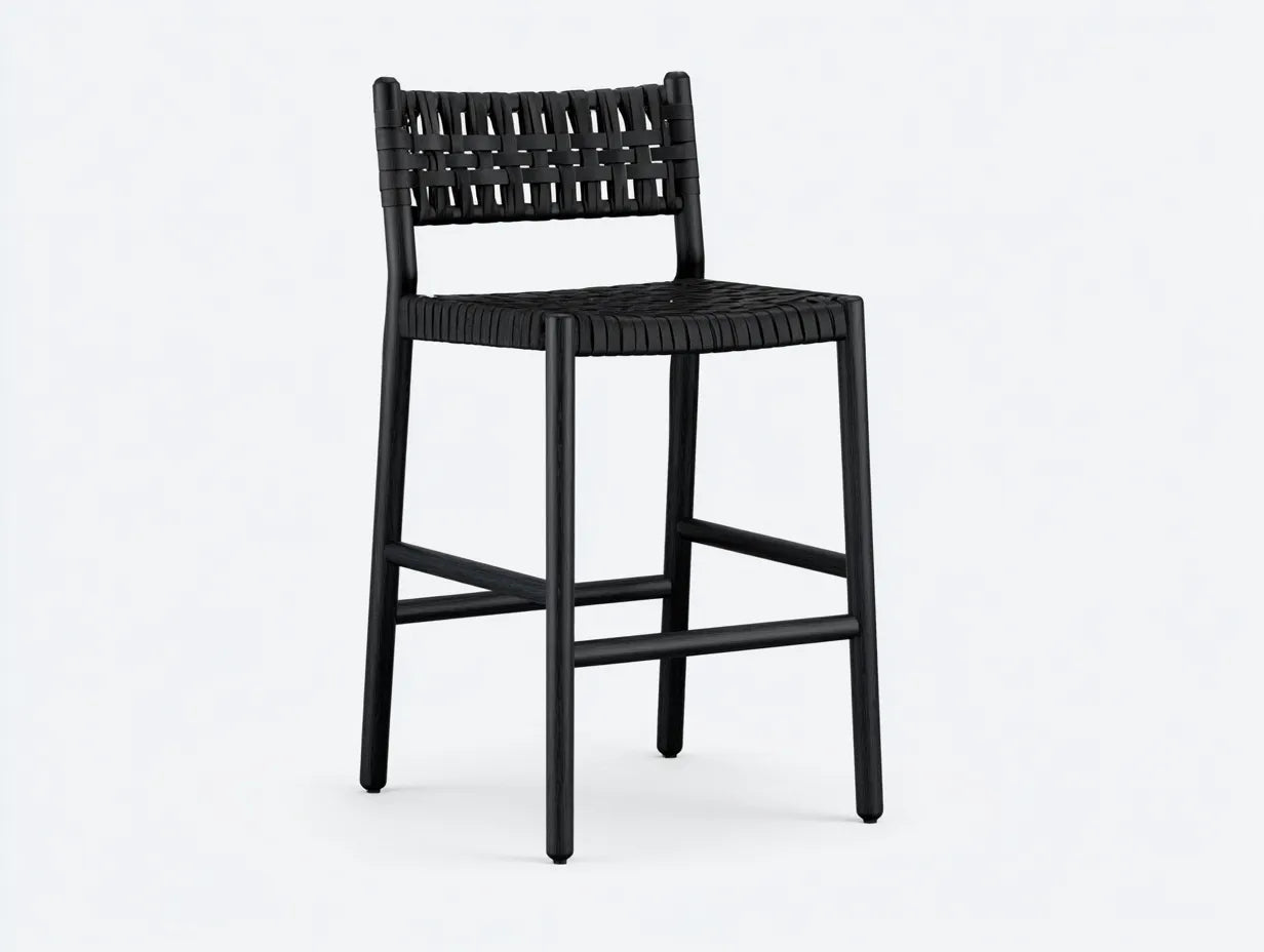 Barhocker aus schwarzem Geflecht 48x50x98 cm - Schwarz - offener R¨¹cken und Fu?strebe f¨¹r Au?enbereich