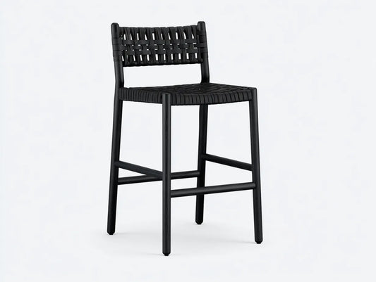 Barhocker aus schwarzem Geflecht 48x50x98 cm - Schwarz - offener R¨¹cken und Fu?strebe f¨¹r Au?enbereich