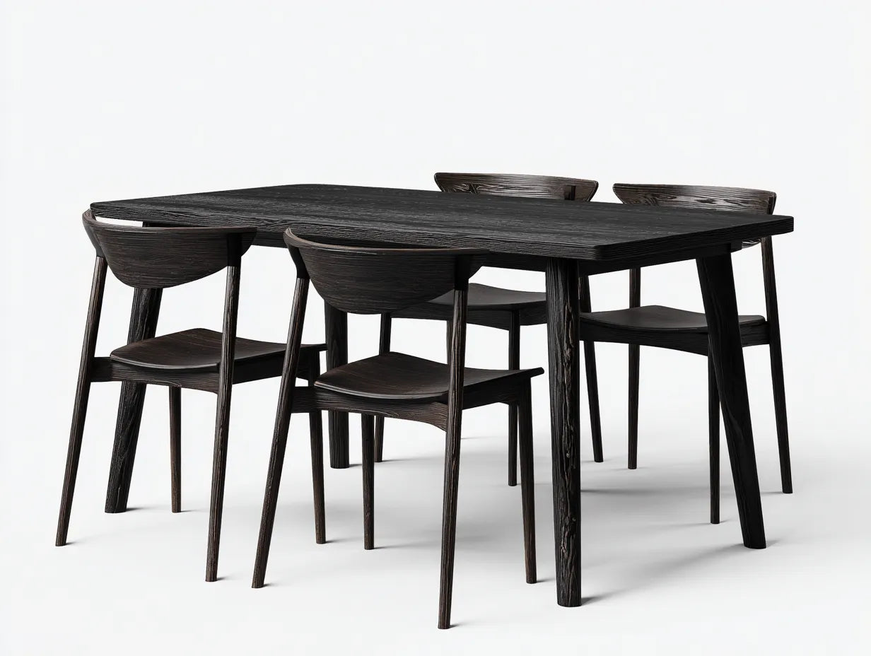 Tisch- und Stuhl-Set 160 x 85 x 76 cm - Holz in Schwarzbraun - rechteckiger Esstisch mit 4 Holzst¨¹hlen im klaren nordischen Stil
