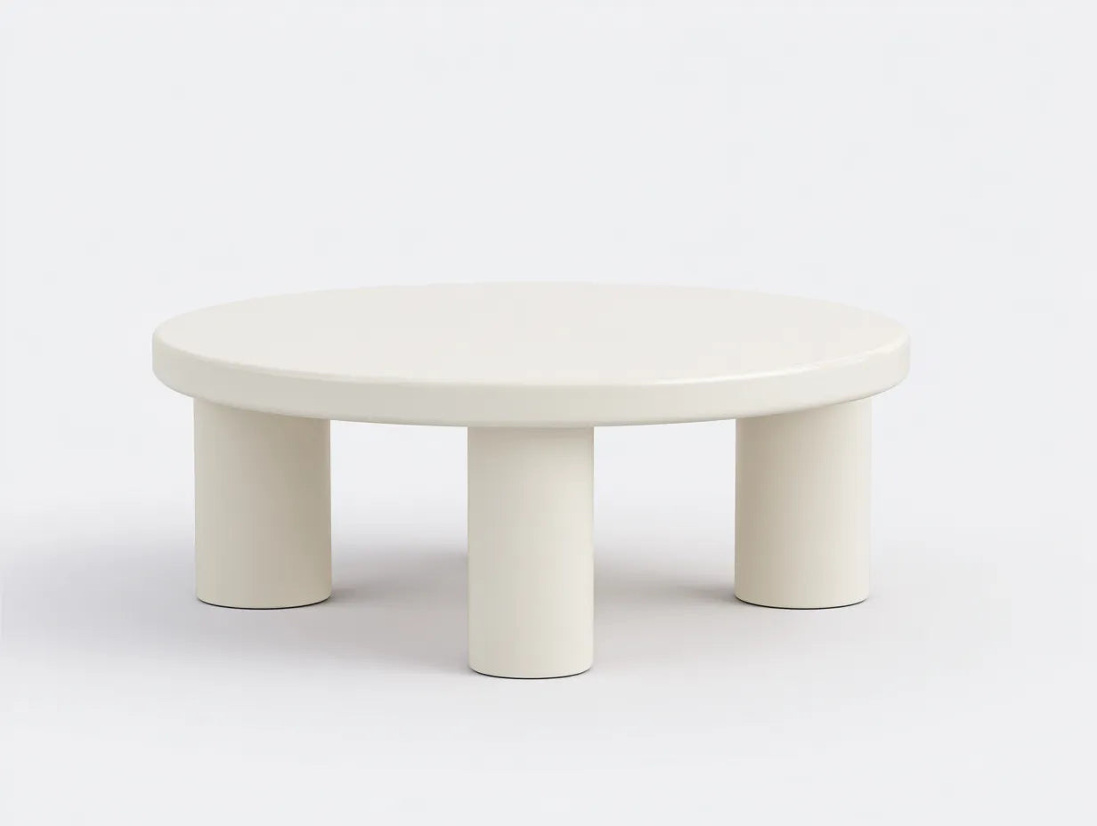 Runder Couchtisch 90 x 90 x 38 cm - lackierter Holzwerkstoff in Cremewei? - drei S?ulenbeine f¨¹r das Wohnzimmer
